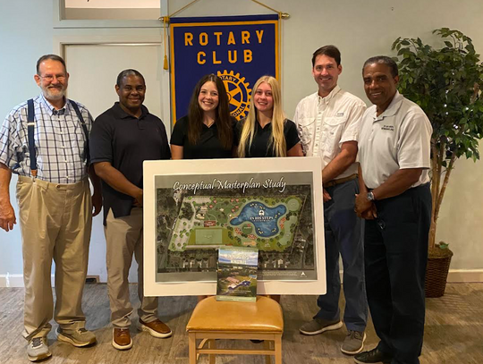 Canton Academy students Sophie Rainey and Mackenzie Turner, September Rotary Students of the Month, are pictured with Rotary Vice President Tommy Sullivan, In His Steps Agape Camp Director Daryl Jones, Rotary President Webster Ford and In His Steps Executive Director Jasper Bacon.