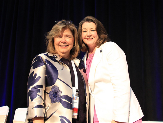 Chancellor Cynthia Brewer, at left, is pictured with former Mississippi Bar President Jennifer Ingram Johnson at the Susie Blue Buchanan Award presentation on July 10 during the Mississippi Bar Convention.