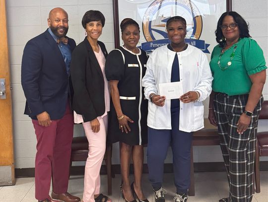 Pictured from left are Michael Ellis, Canton Career Center director; Dr. Sandra Fuqua; Rochelle Thompson, American Lung Association; Cornijah Woodruff, student of the month; and Shirley Jones, health science instructor.