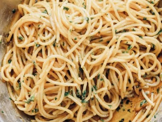 Spicy-Butter Spaghetti is the perfect quick and easy pasta meal, especially when the butter is made ahead and refrigerated. All that’s left is to add cooked pasta and make an easy cream sauce.