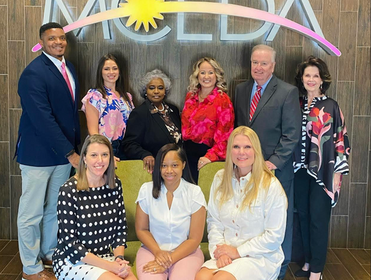 Pictured (l to r) are, front row: Kacie Sanford, Renasant Bank; Andreau Brown, MCEDA; and Dr. Bronwyn Martin, Holmes Community College; and back row: Chamar McDonald, Neel-Schaffer; Ellis Wise, MCBL&F; Dr. Mary Johnson, MCCSA; Melanie Greer, EXIT Realty; Pat McNulty, Ballew Wealth; and Jan Collins,