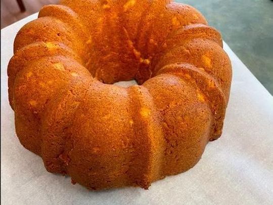 on the table:  BUNDT CAKE  