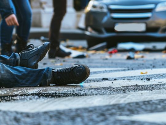 pedestrian hit by a car laying on crosswalk
