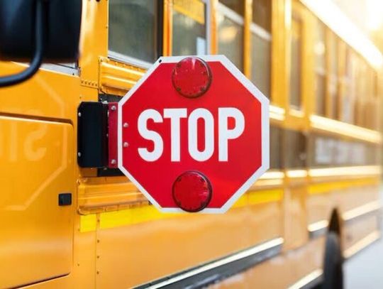 A yellow school bus with its red stop sign extended