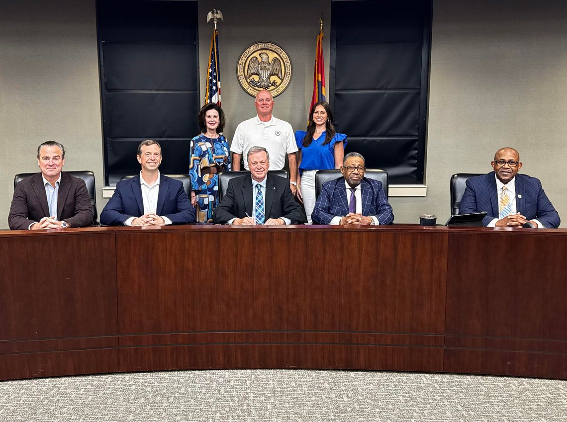 Board of Supervisors names May 11-15 Law Enforcement Appreciation Week Pictured (l to r) are, front row: Supervisors Trey Baxter, Casey Brannon, Gerald Steen (president), Karl Banks and Paul Griffin; and back row: Jan Collins, MCBL&F; Sheriff Randy Tucker; and Ellis Wise, MCBL&F.