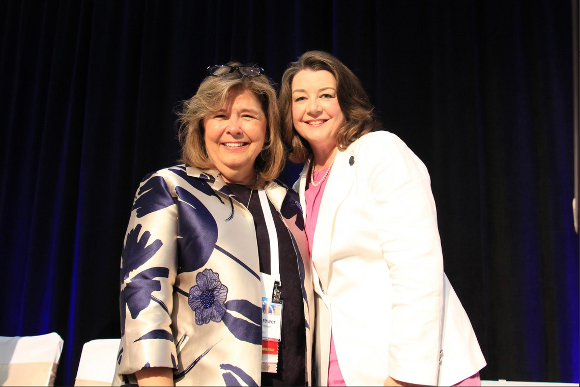 Chancellor Cynthia Brewer, at left, is pictured with former Mississippi Bar President Jennifer Ingram Johnson at the Susie Blue Buchanan Award presentation on July 10 during the Mississippi Bar Convention.