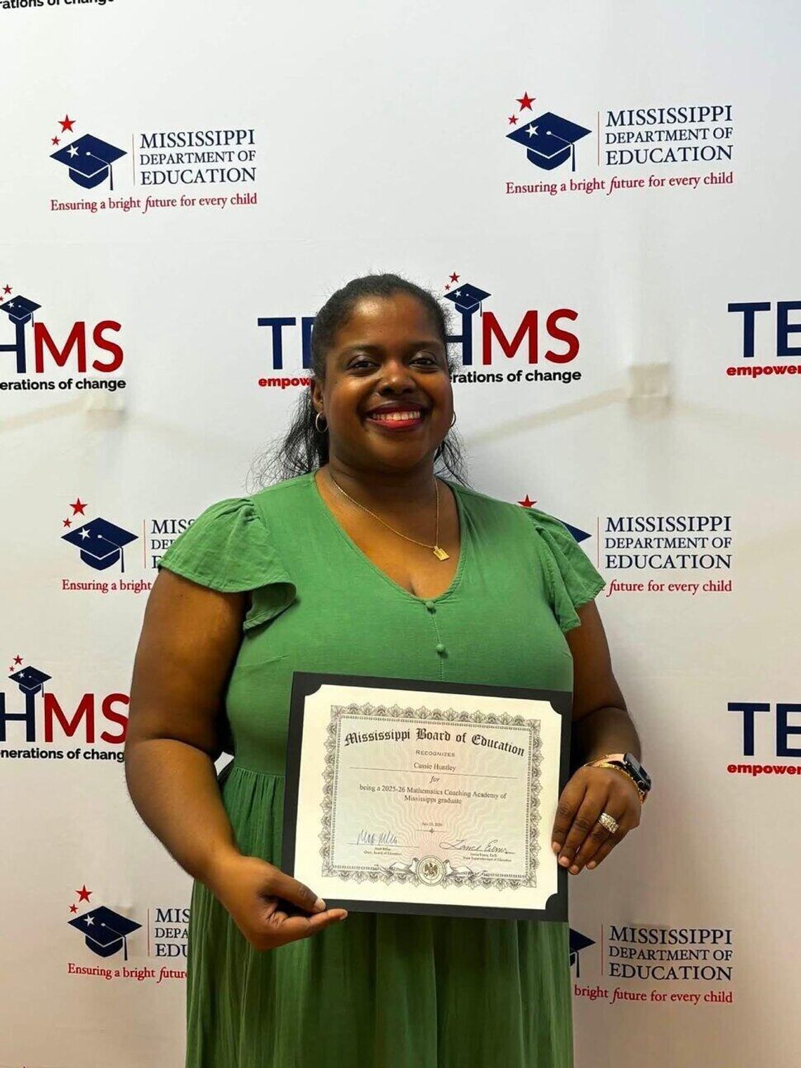 CPSD Educator Huntley graduates from Mathematics Coaching Academy of Mississippi