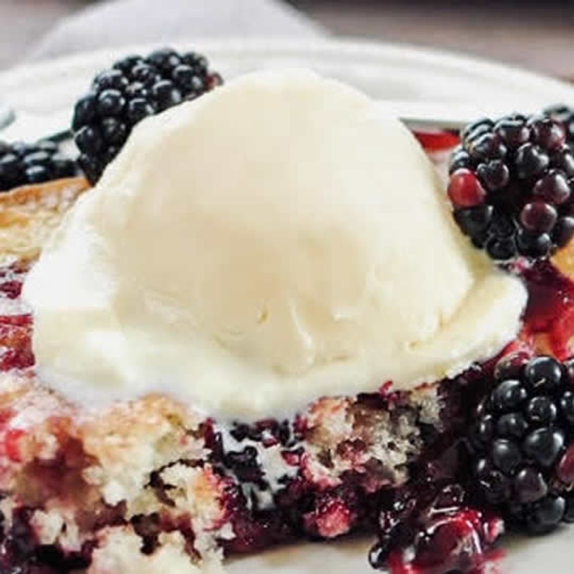 Nothing's better in the summertime than a scoop of homemade ice cream on top of hot blackberry cobbler fresh from the oven.