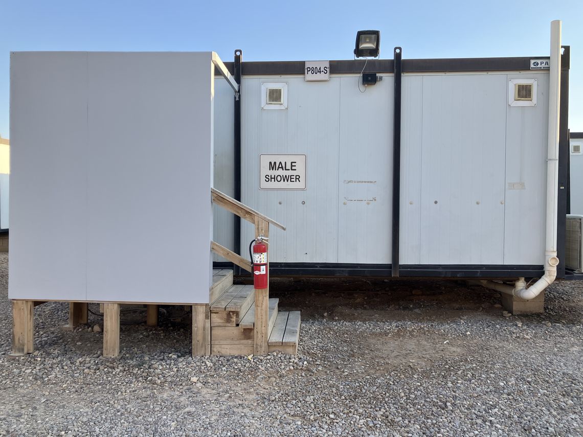 Male shower units at Al Asad Air Field Iraq where Bro. Mike is stationed.