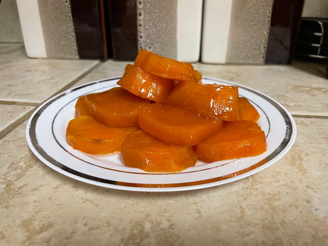 on the table:  Baked Sweet Potatoes  