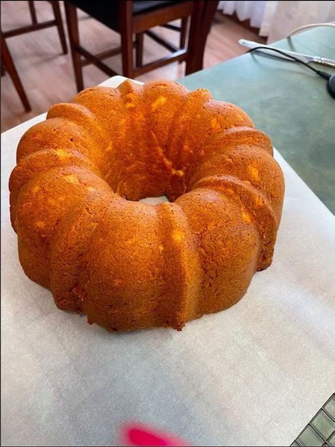 on the table:  BUNDT CAKE  